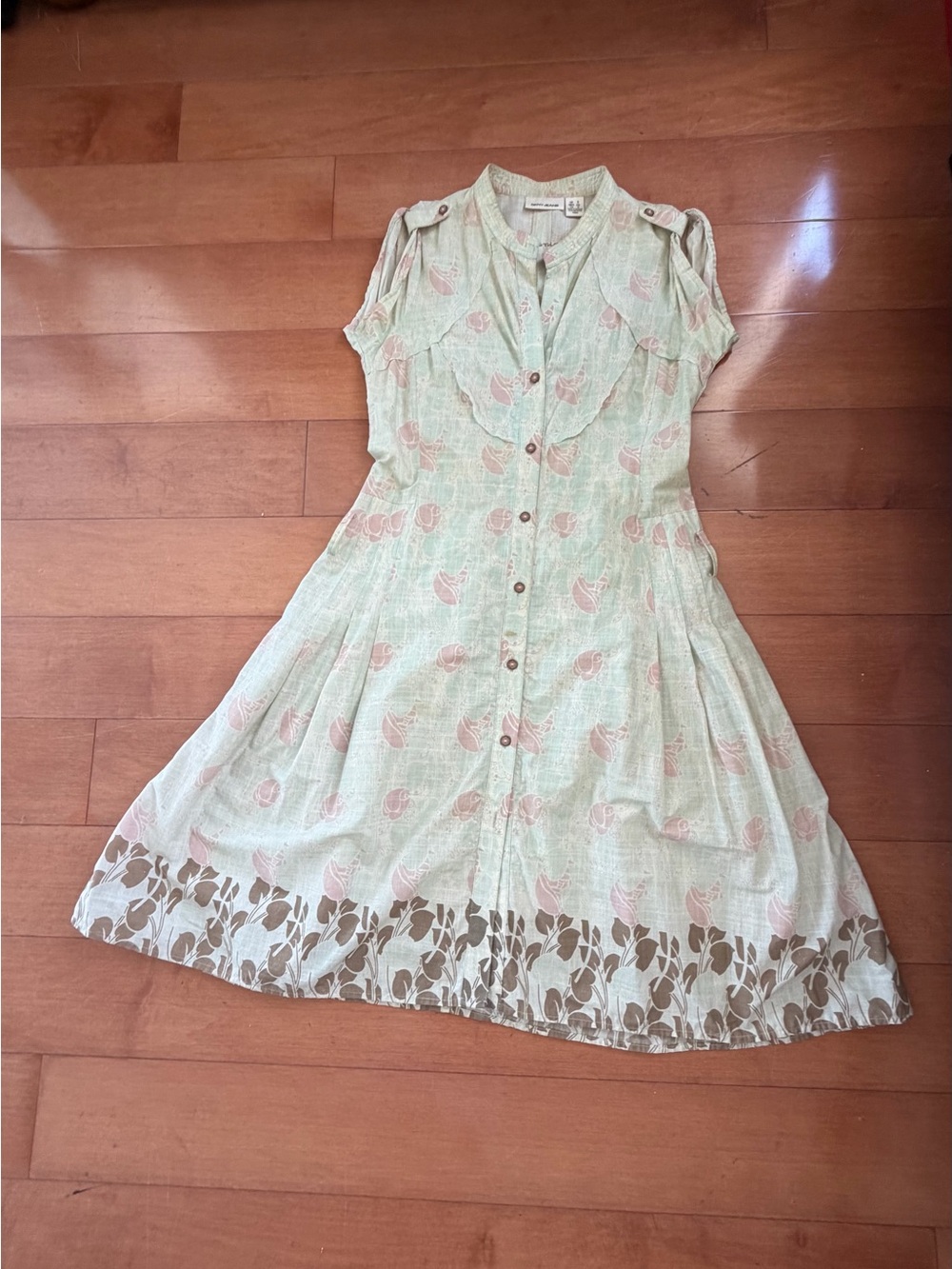 Mint Green Floral Border  Dress, S